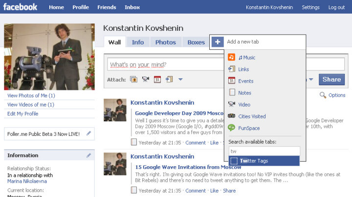 Facebook API Experiments: Twitter Tags