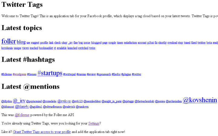 Facebook API Experiments: Twitter Tags