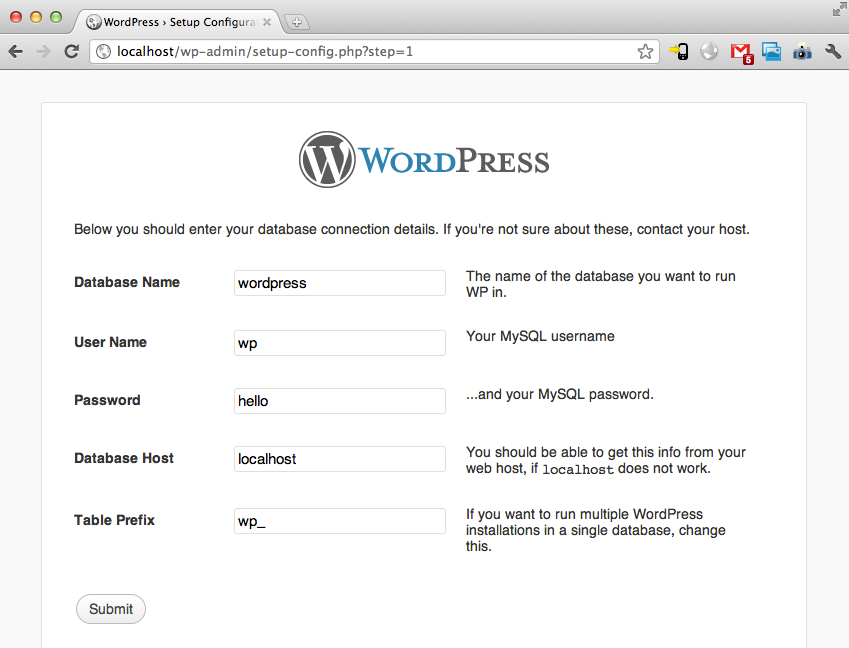 WordPress MAMP Database