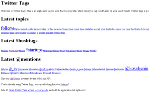 Facebook API Experiments: Twitter Tags